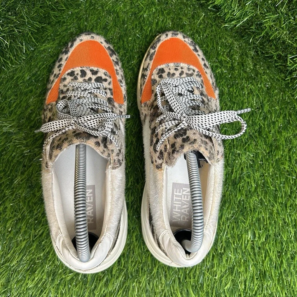 White Raven Women Leopard Zebra Animal Print Chunky Platform Sneakers Orange 7.5